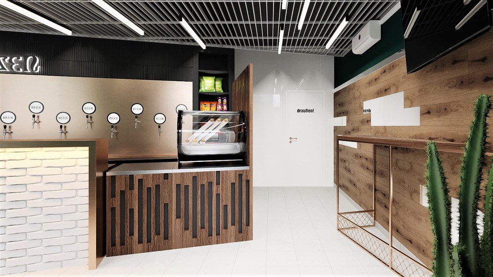 Магазин фирменой продукции семейной пивоварни "Хансен" диагональная планировка