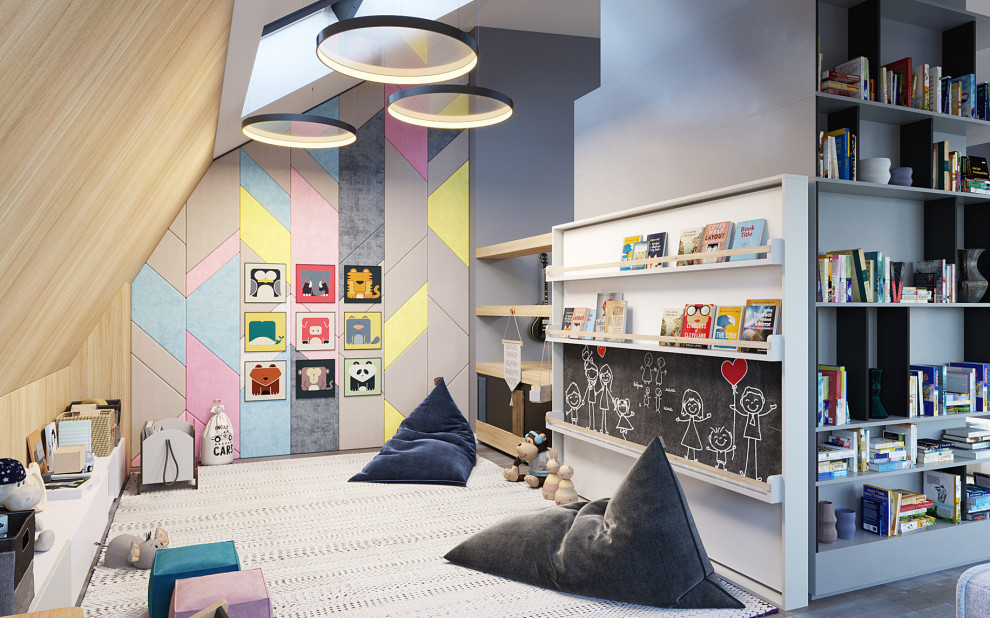 Досуговая зона с гостевой комнатой на мансарде в загородном доме