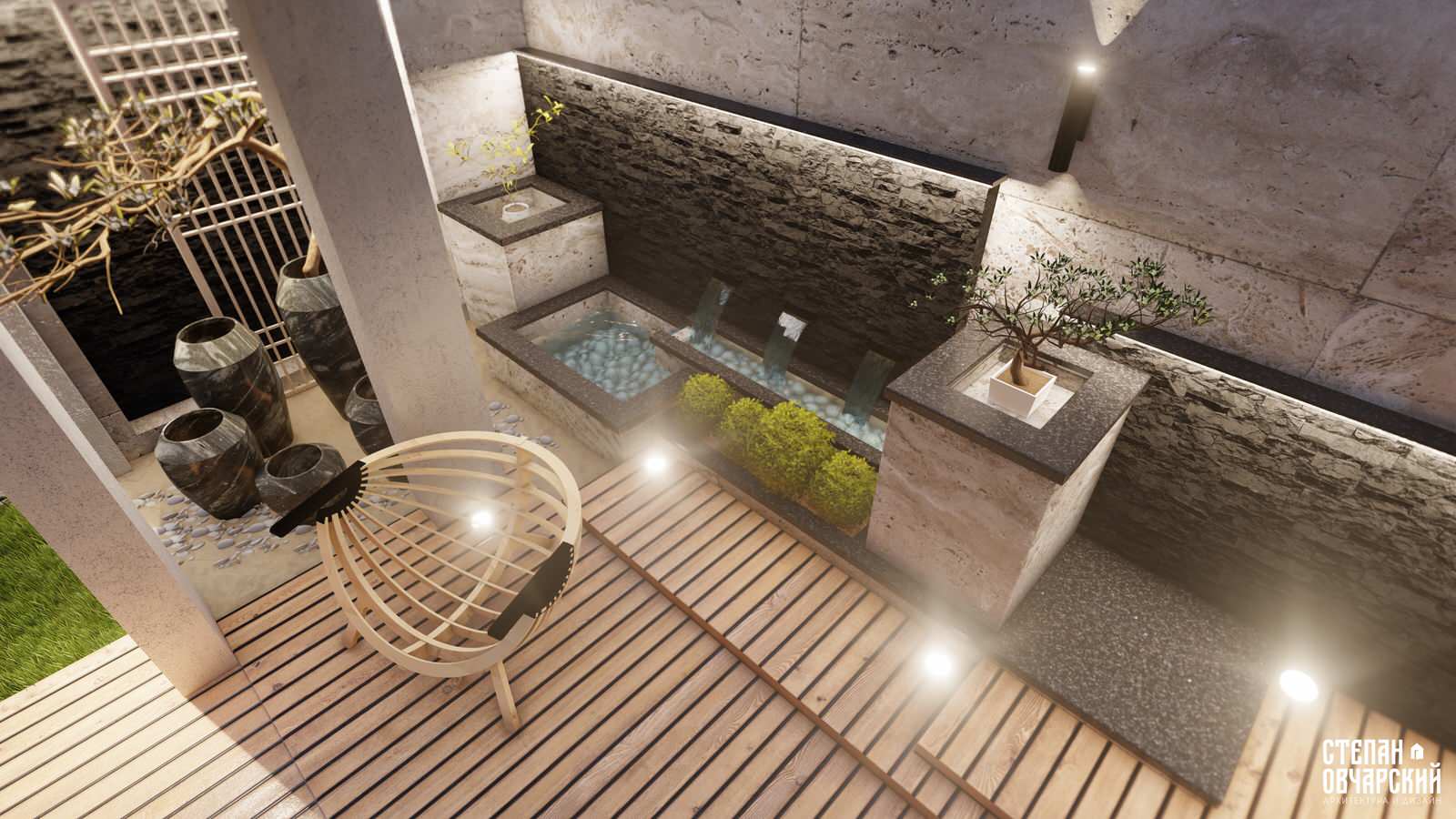 Каменный сад. Вид на каскадный водоем.