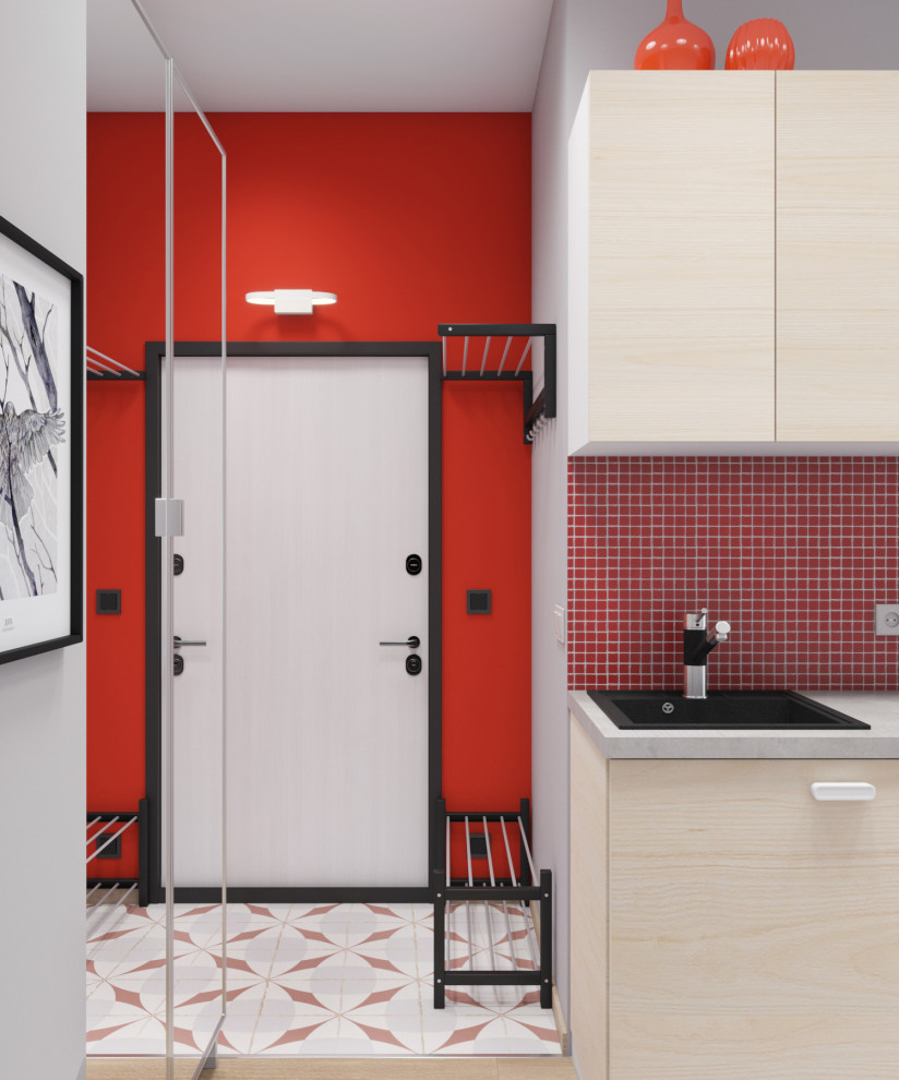 Студия с красными акцентами