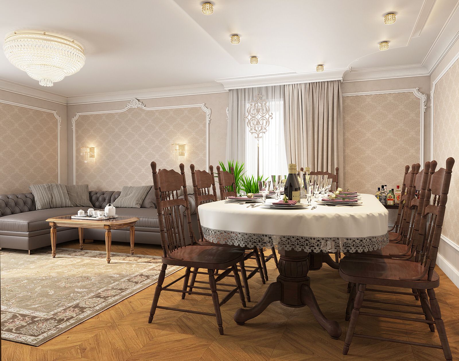 Обложка проекта: Дизайн-проект гостиной с элементами классики