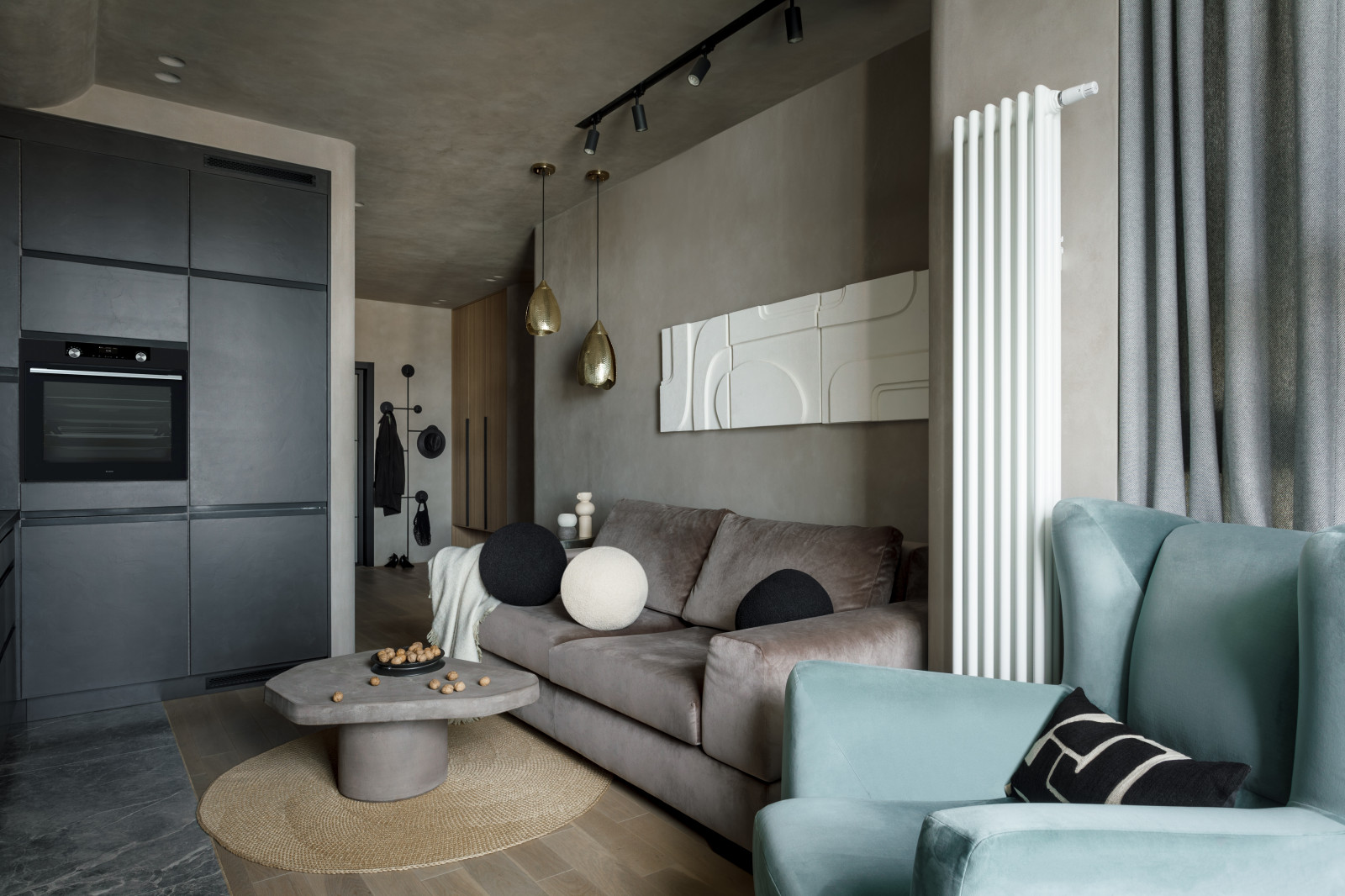 Кухня-гостиная в тёмных тонах