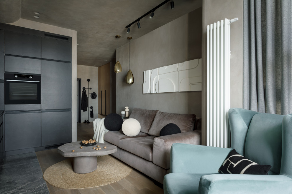 Кухня-гостиная в тёмных тонах