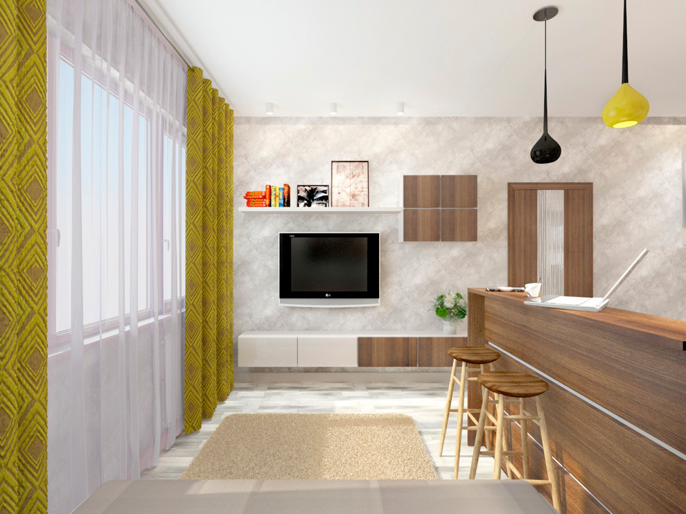 Кухня-гостиная с ярким акцентом