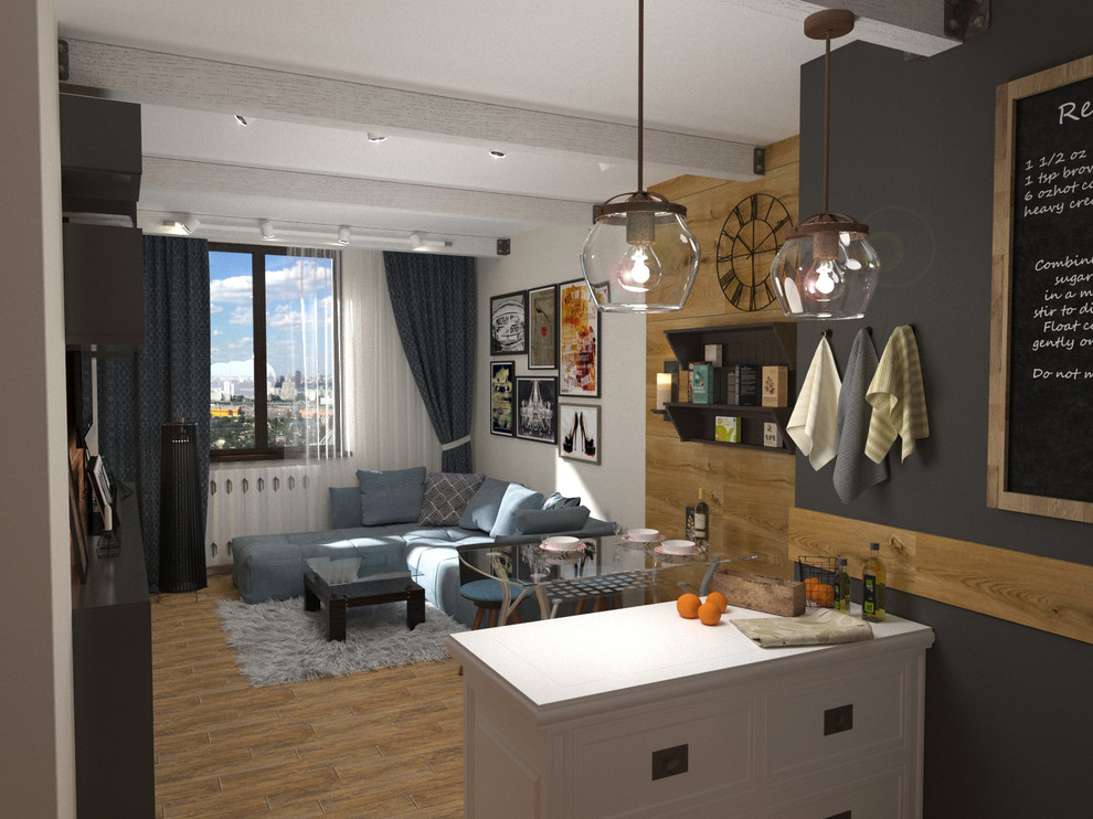 Квартира в стиле домашний лофт для семьи. Коммунарка, Московская обл.