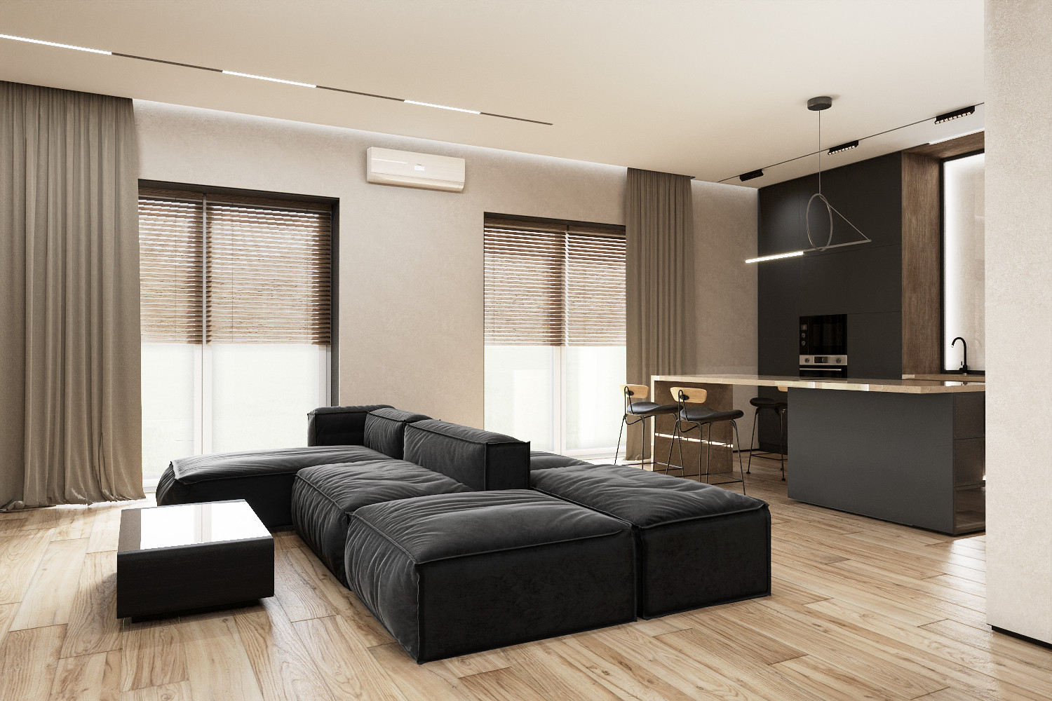 Гостиная, кухня, спальня минимализм