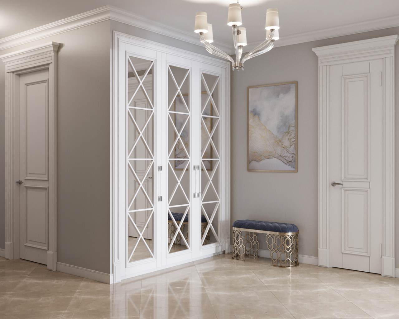 Коридор в проекте квартиры 120 кв.м в ЖК Мосфильмовский