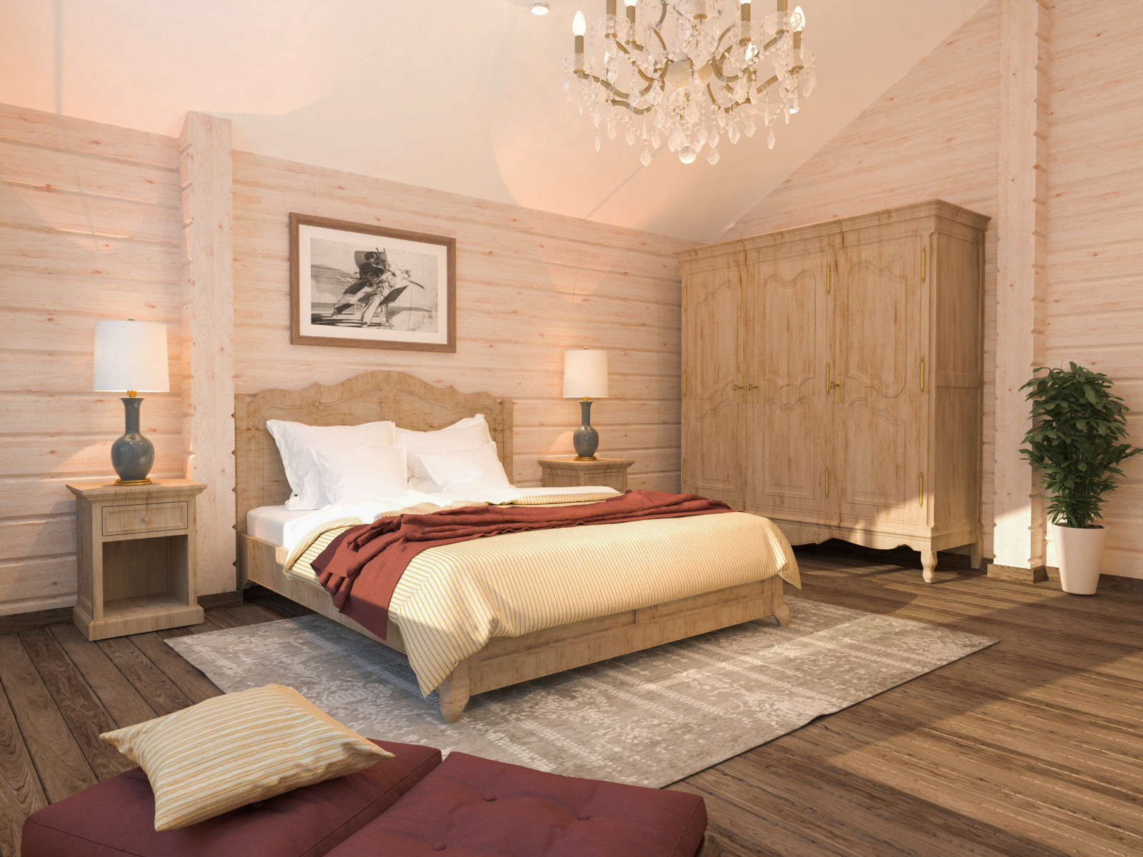 Дом в срубе.спальня мужа