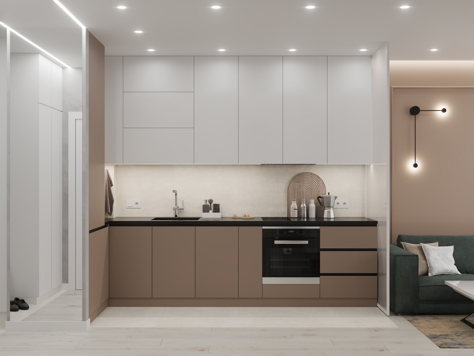 Современная квартира-студия в пастельных тонах