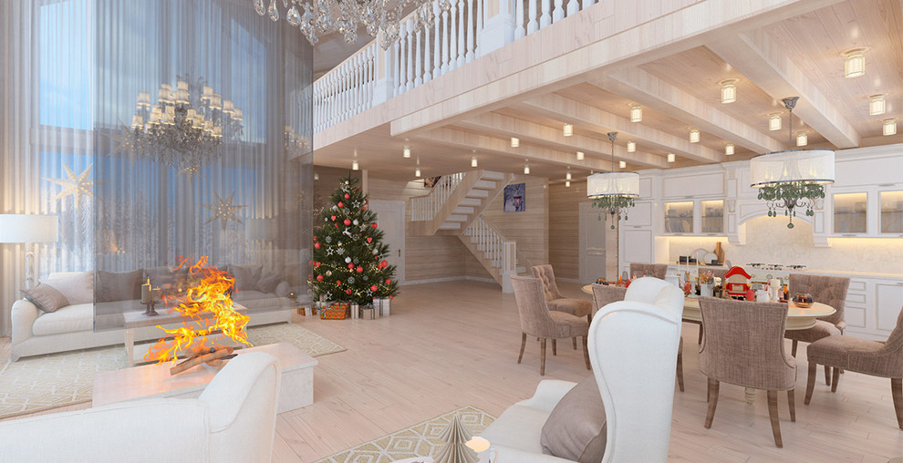 Новогодний интерьер в доме из клееного бруса