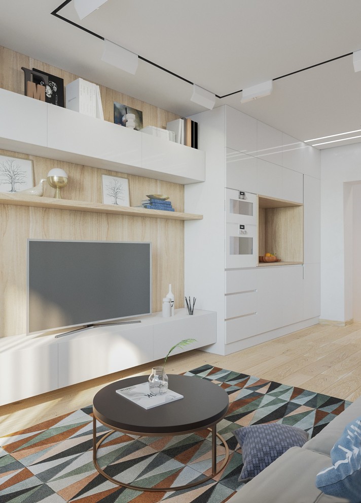 Визуализация кухни и гостинной в современном стиле для студии kv-design