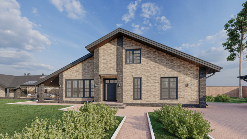 Жилой дом с мансардой, пристроенным банным комплексом и гаражным комплексом