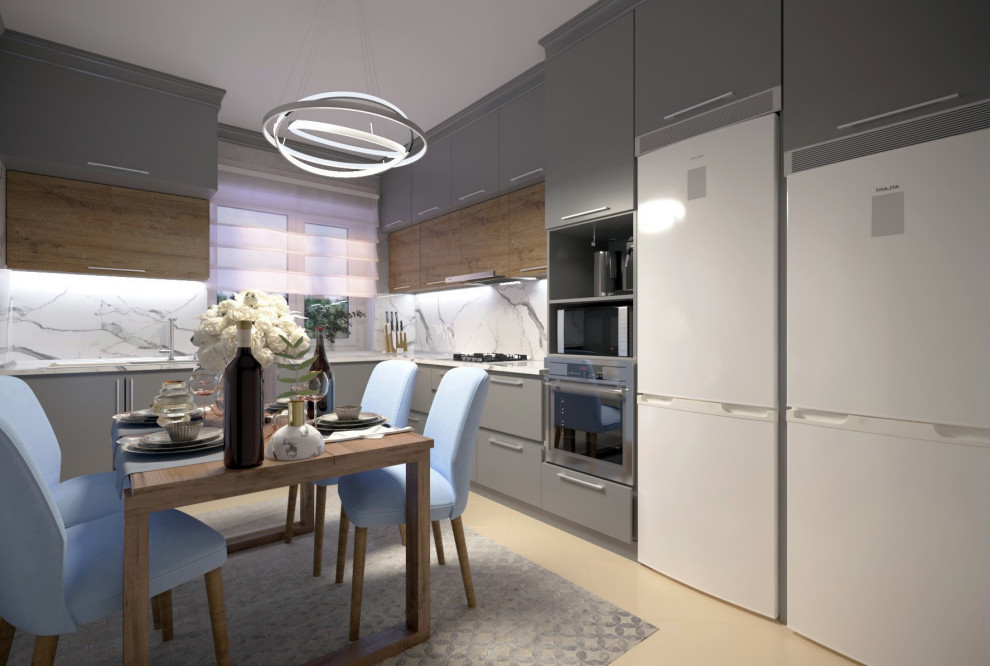 Обложка проекта: кухня 18 кв в коттедже. Графит/дерево