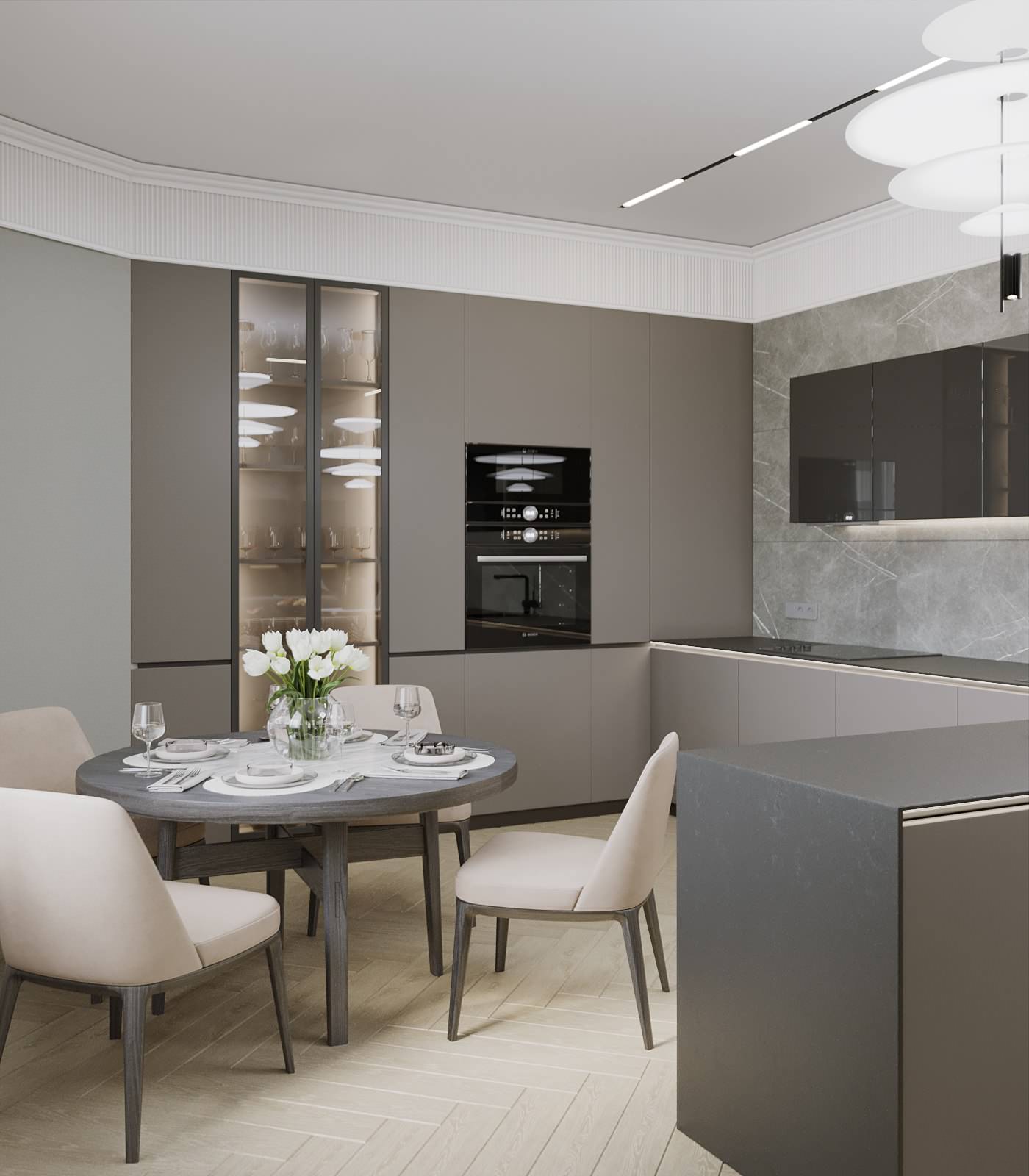 Кухня-гостиная в оттенках серого