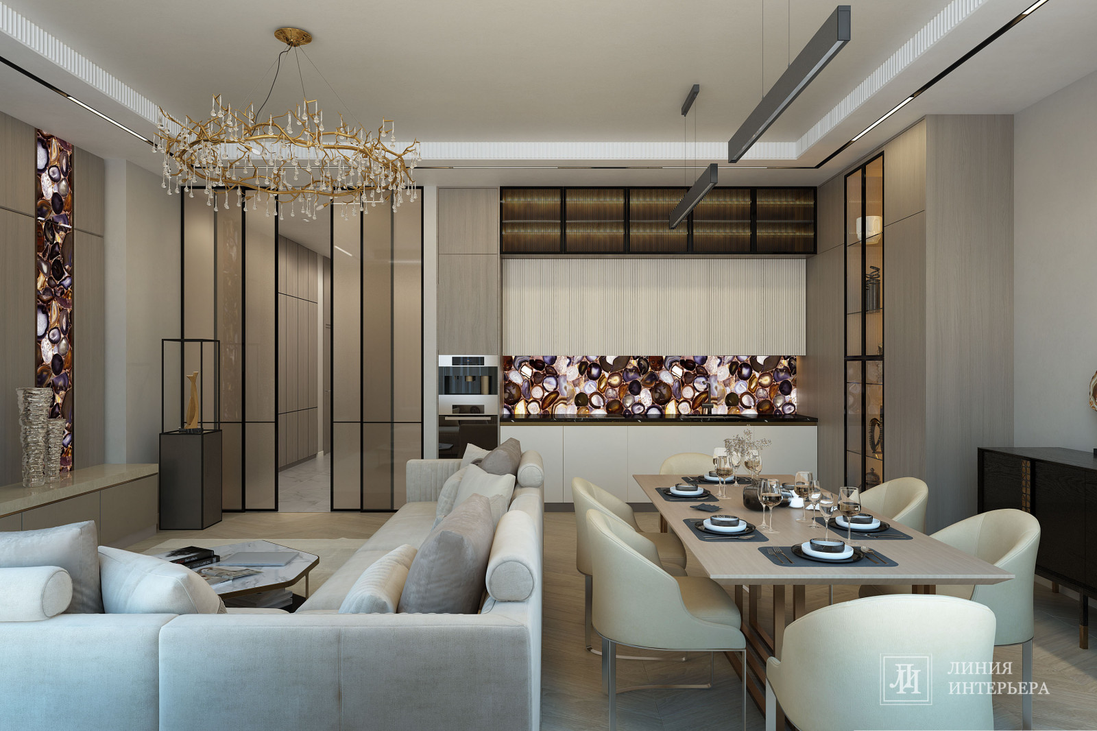 Кухня, гостиная и столовая дизайн интерьера