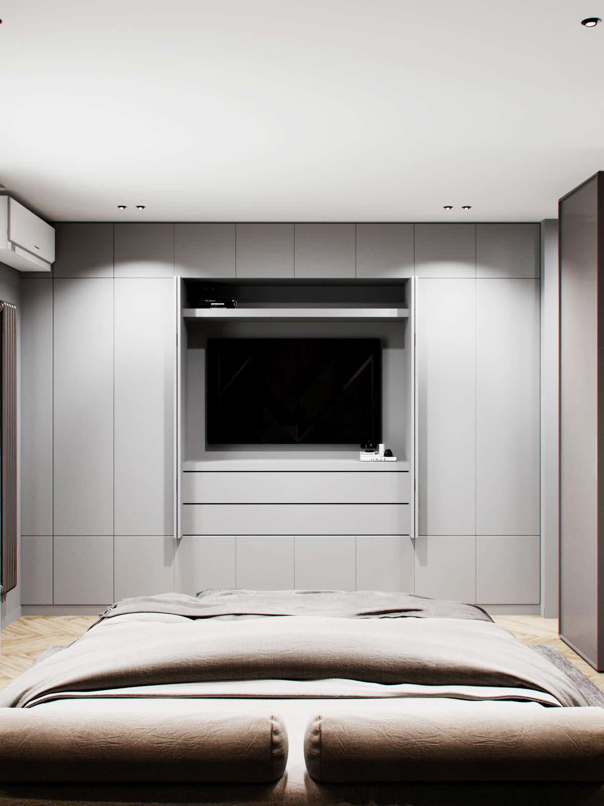 Cовременная квартира, дизайн интерьера в светло-темных тонах в ЖК "Георг Ландрин