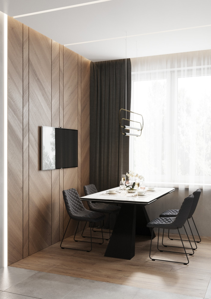 Кухня с герметичными панелями и натуральным мрамором