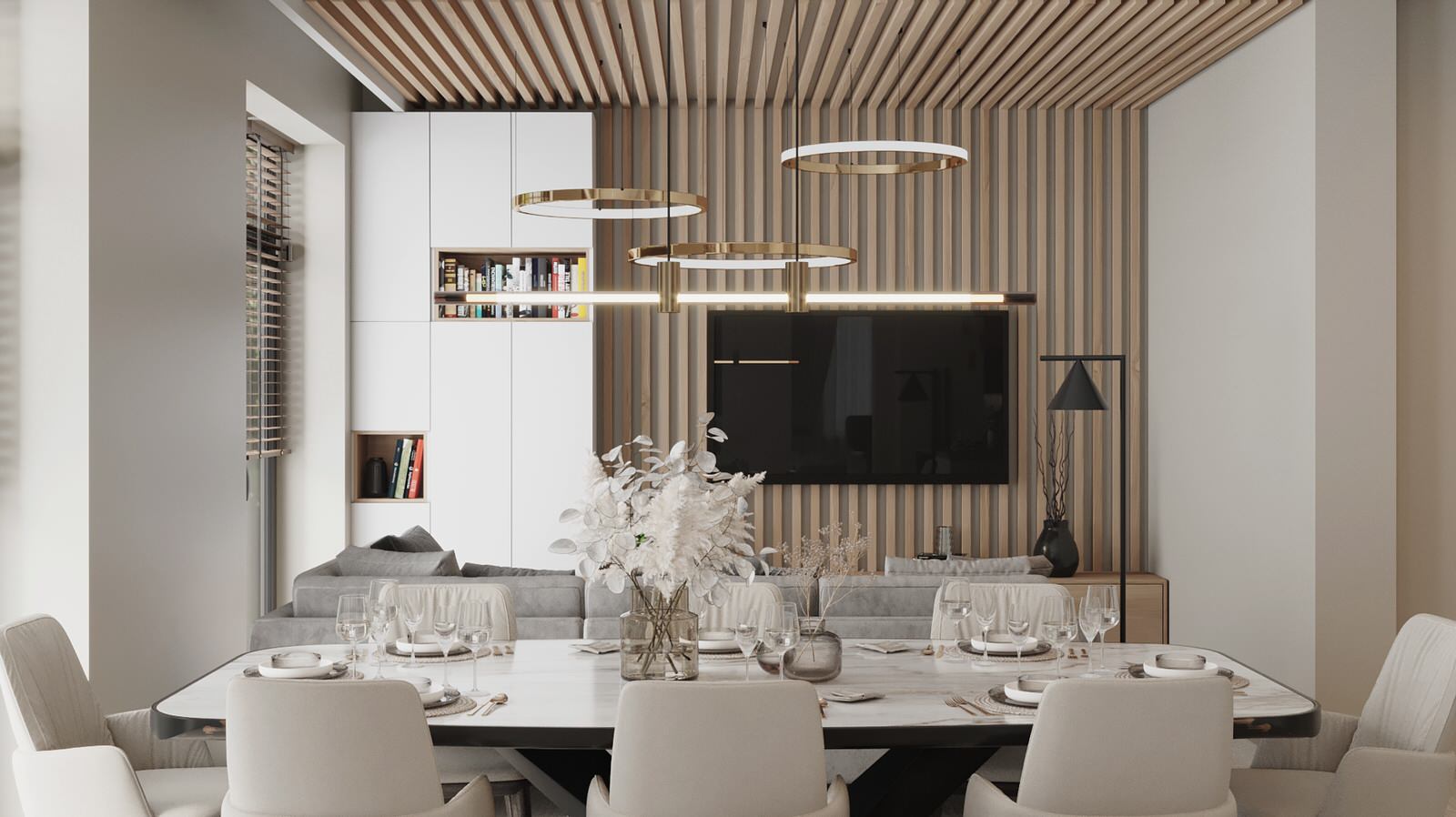 Кухня-гостиная в светлых тонах