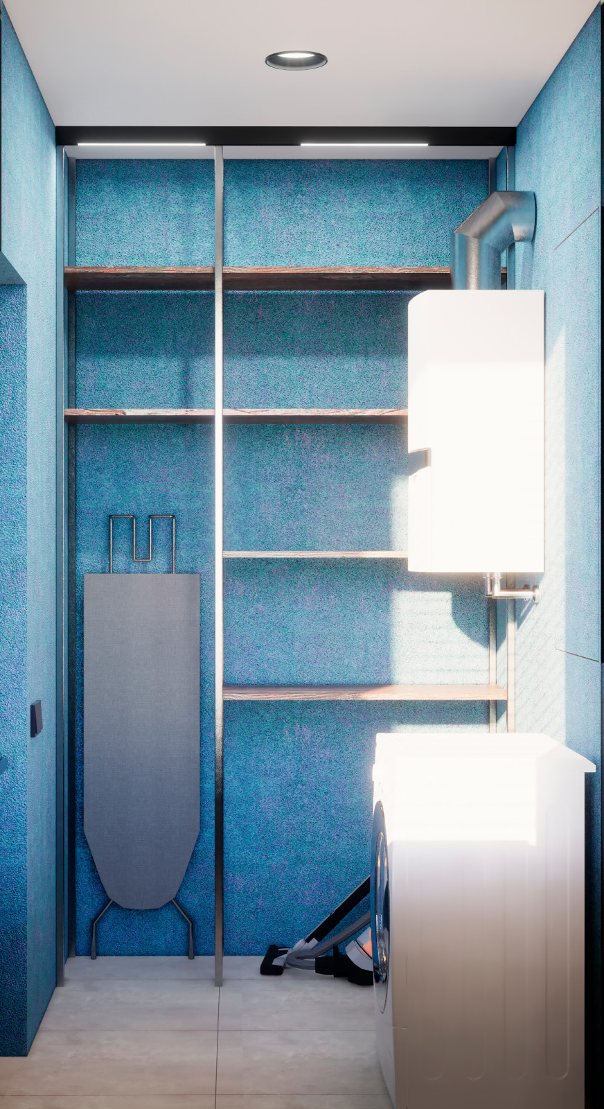 Квартира в Москве в стиле лофт, кухня, холл, санузел, кладовая. 2020 г.