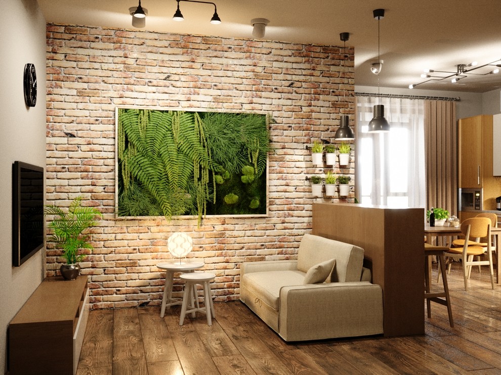 Квартира в стиле LOFT розовый кирпич