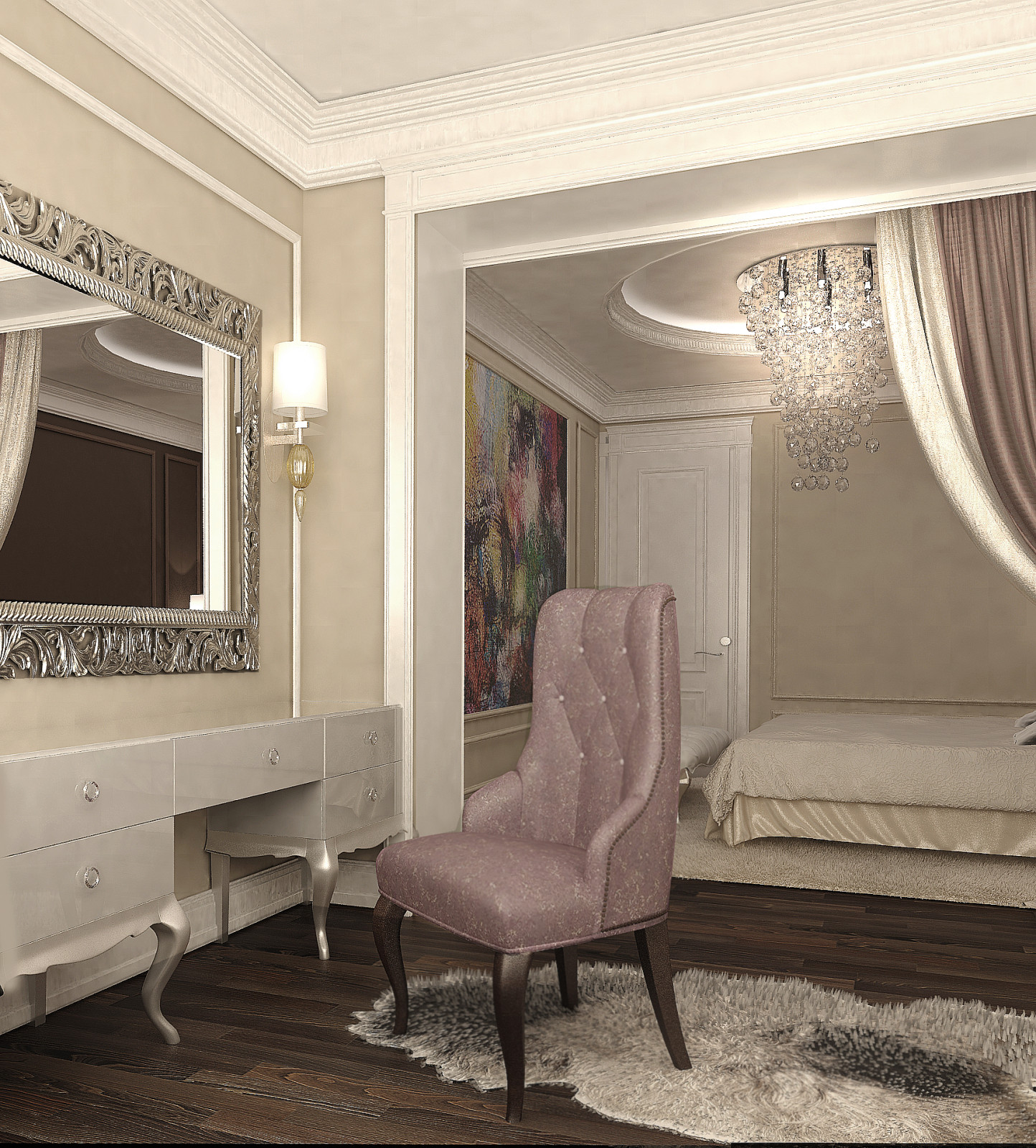 Светлая квартира для девушки. 60м2
