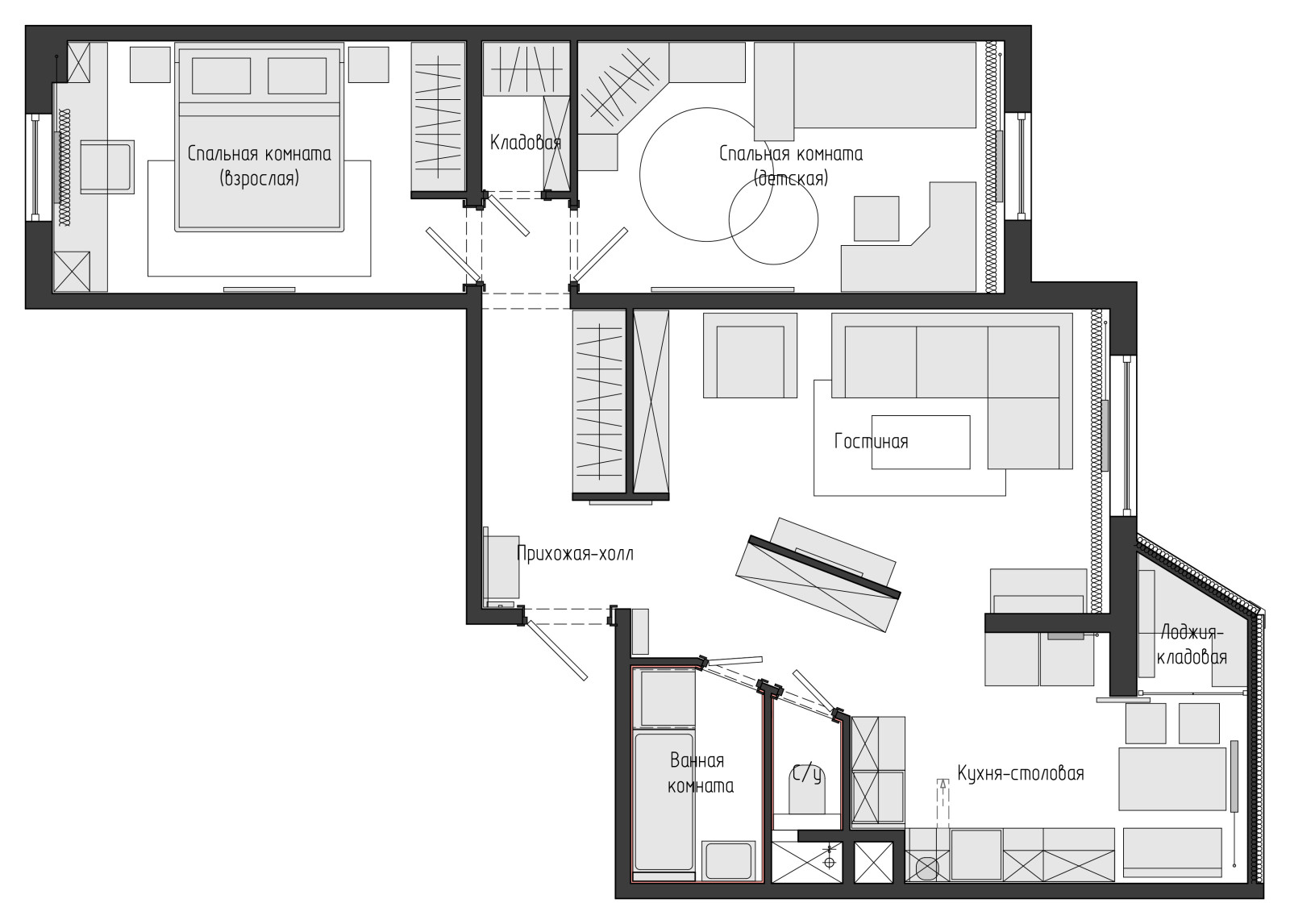 Обложка проекта: Дизайн-проект. 3-хкомнатная квартира в ЖК "Государев Дом". Видное. 2018 г.