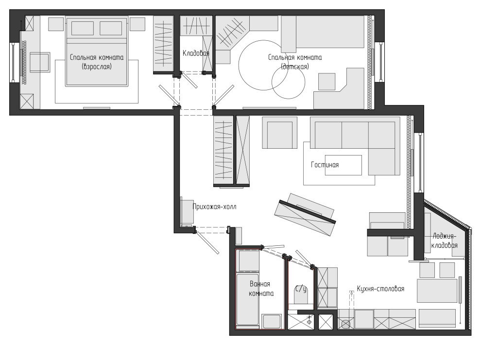 Обложка проекта: Дизайн-проект. 3-хкомнатная квартира в ЖК "Государев Дом". Видное. 2018 г.