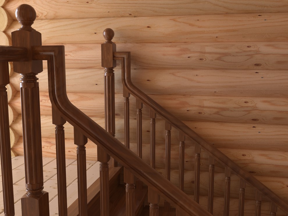 3D визуализация лестницы из дуба в бревенчатом дом
