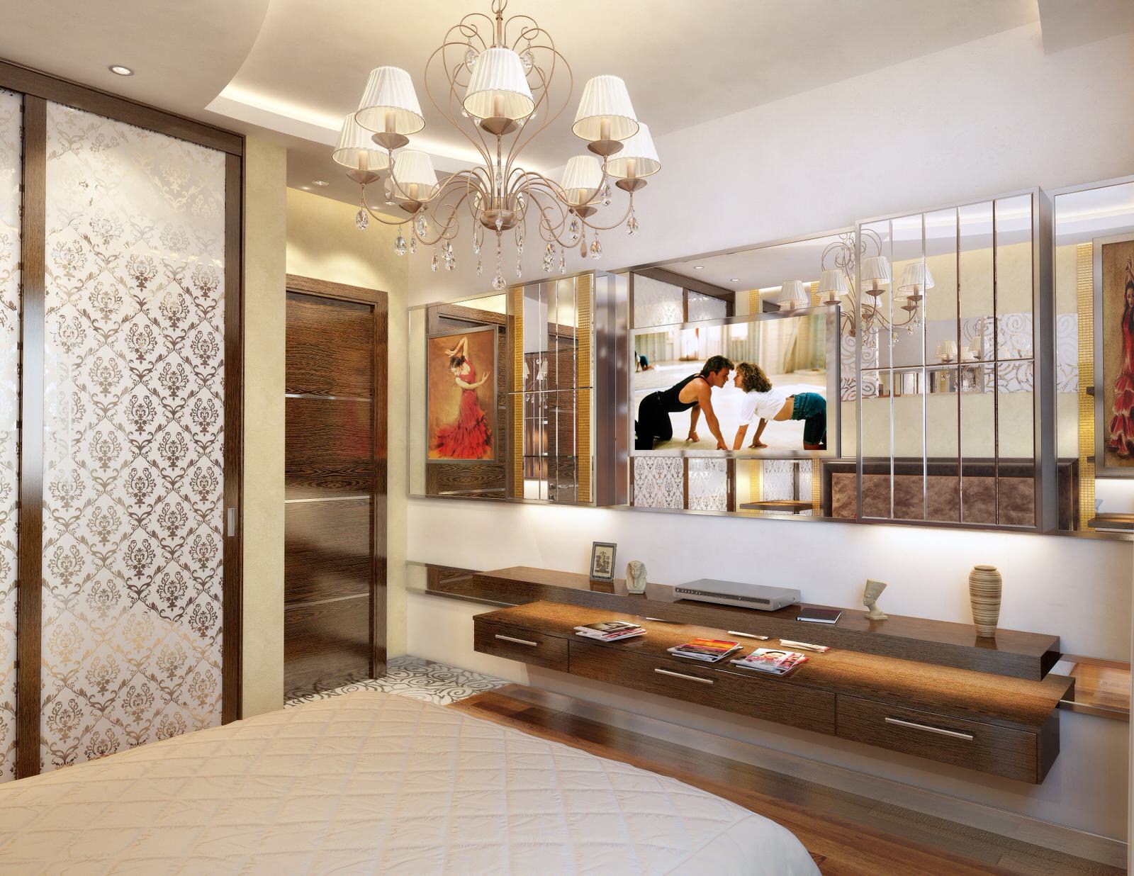 Дизайн проект квартиры в Новой Москве. Вид на спальню. Вар № 2