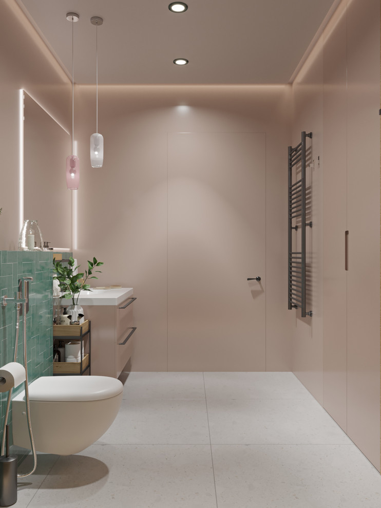 Двухкомнатная квартира с зеленой перегородкой в гостиной