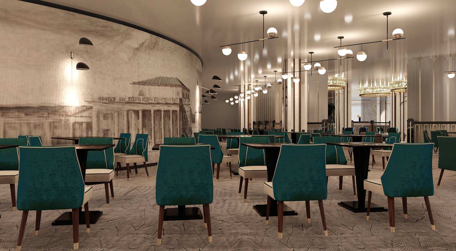 Visualizations of ground floor of Moscow Marriott Tverskaya Hotel