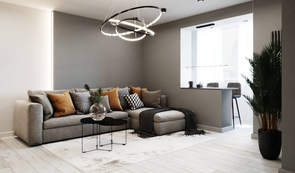 Современная гостиная для молодой пары ЖК Звезда г.Саратов