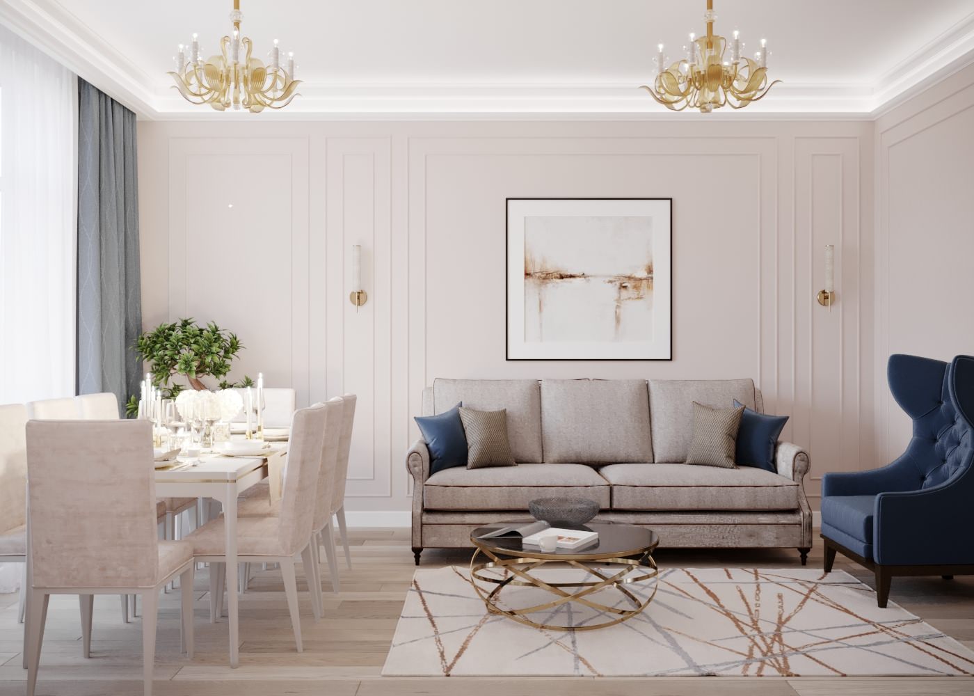 Гостиная-столовая. ЖК Крестовский де люкс