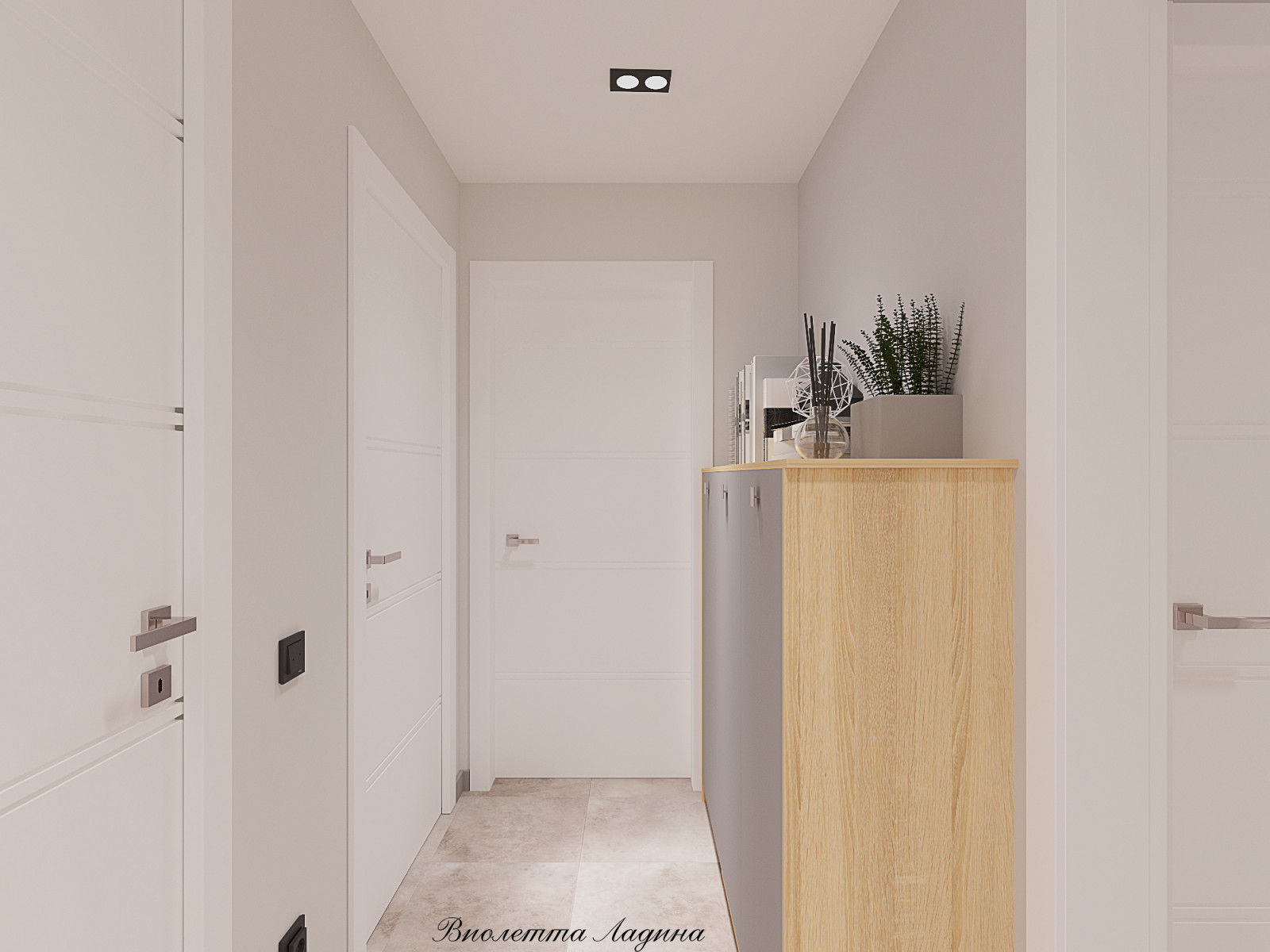 Трешка в панельном доме в современном стиле с голубым акцентом.