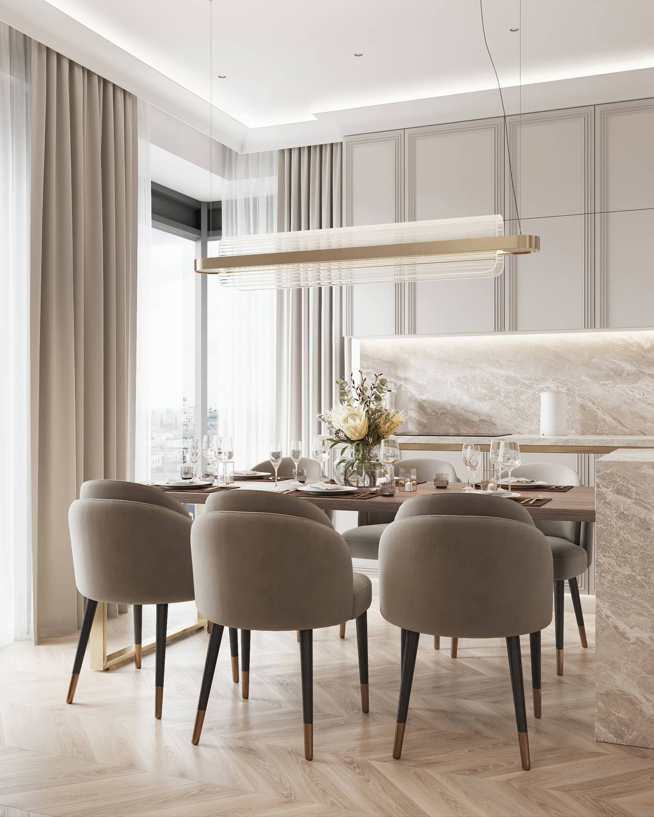 Интерьер в бежевых оттенках в ЖК Eniteo