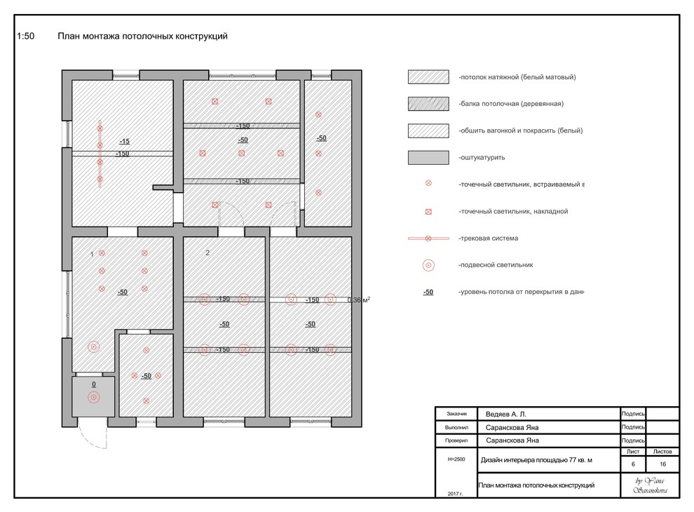 Рабочая документация для дизайн-проекта интерьера площадью 77 кв. м