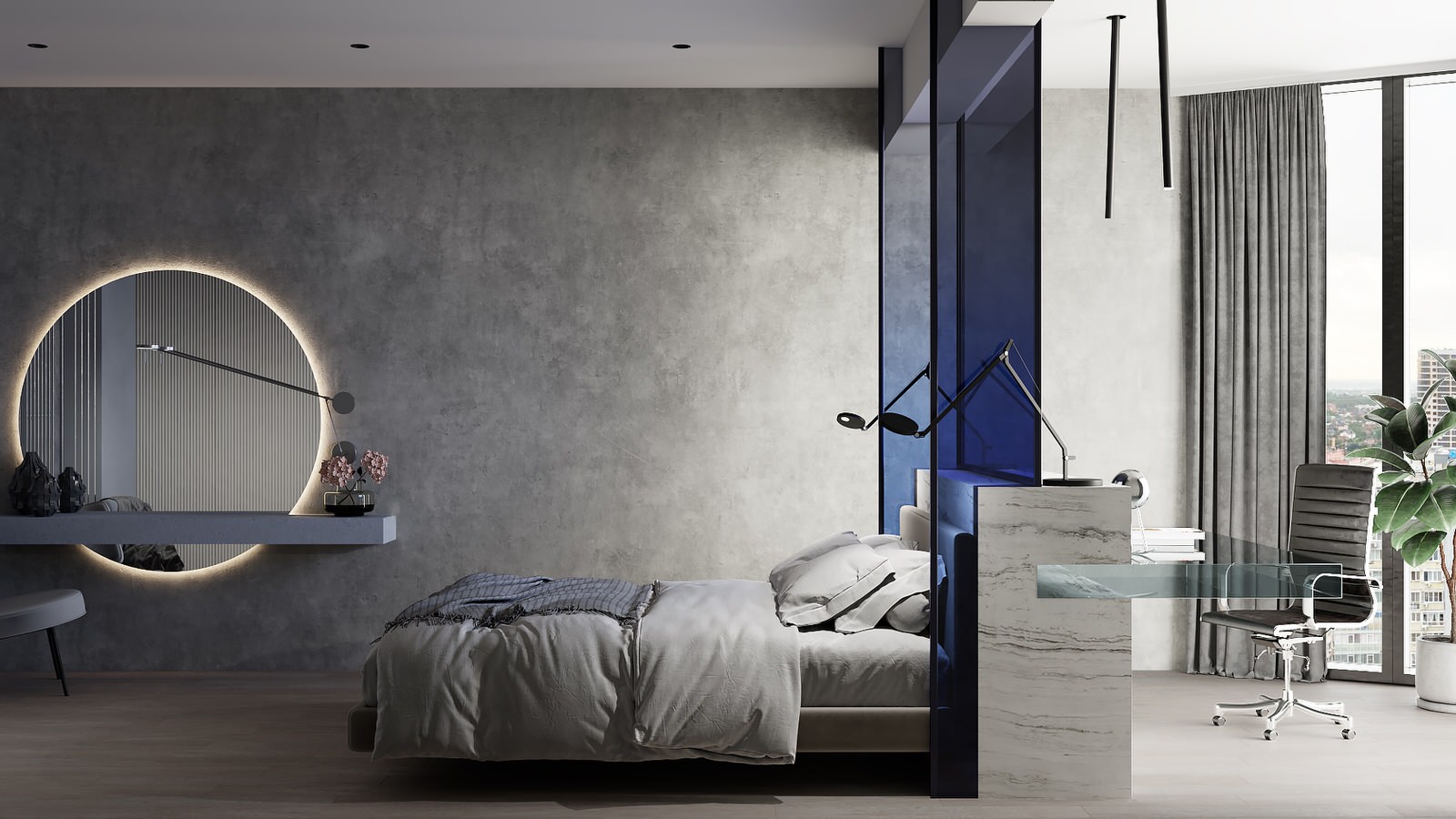 Спальня в современном стиле и темных тонах