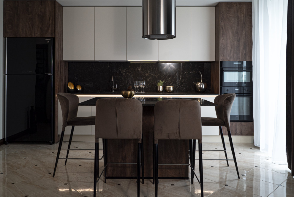 Кухня Burger  с островом в современном стиле