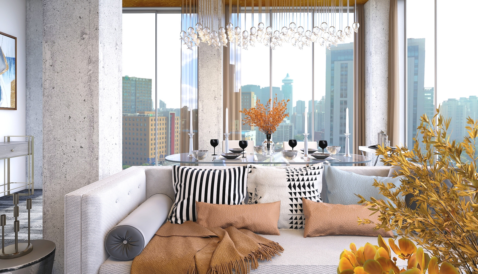 Большая гостиная с золотым потолком