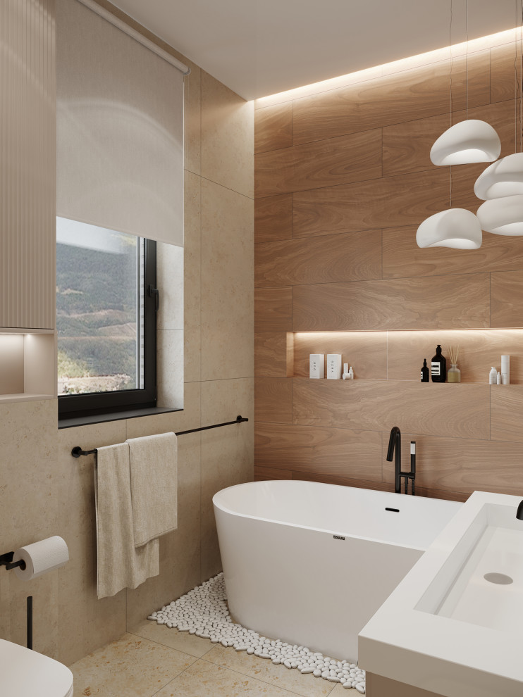 Дизайн интерьера мастер-ванной в загородном доме