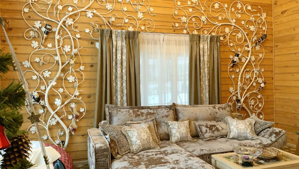 Шторы в гостиную загородного дома  - дизайн, пошив. монтаж.