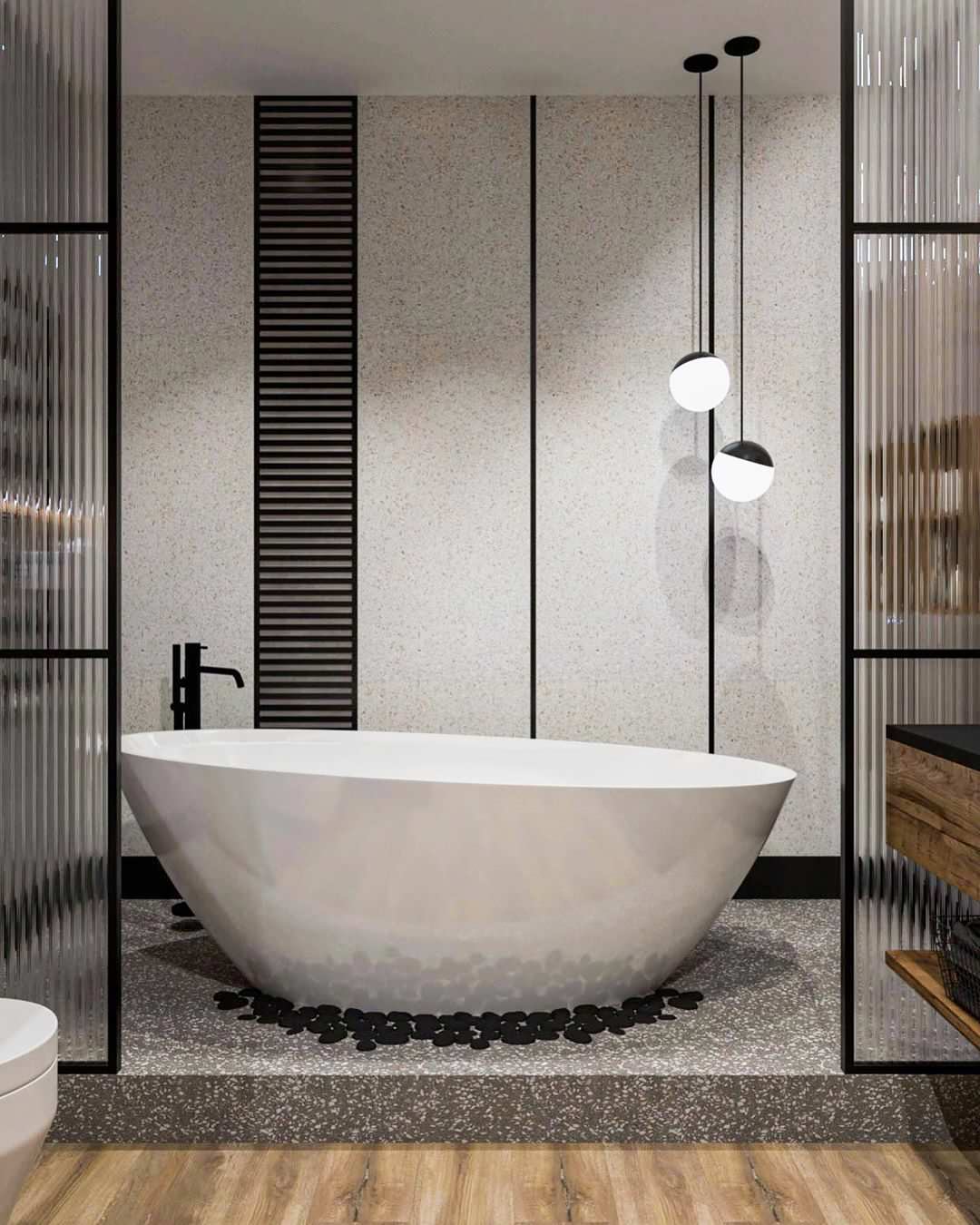 Дизайн-проект ванной в эко стиле и лофте в квартире во Владивостоке