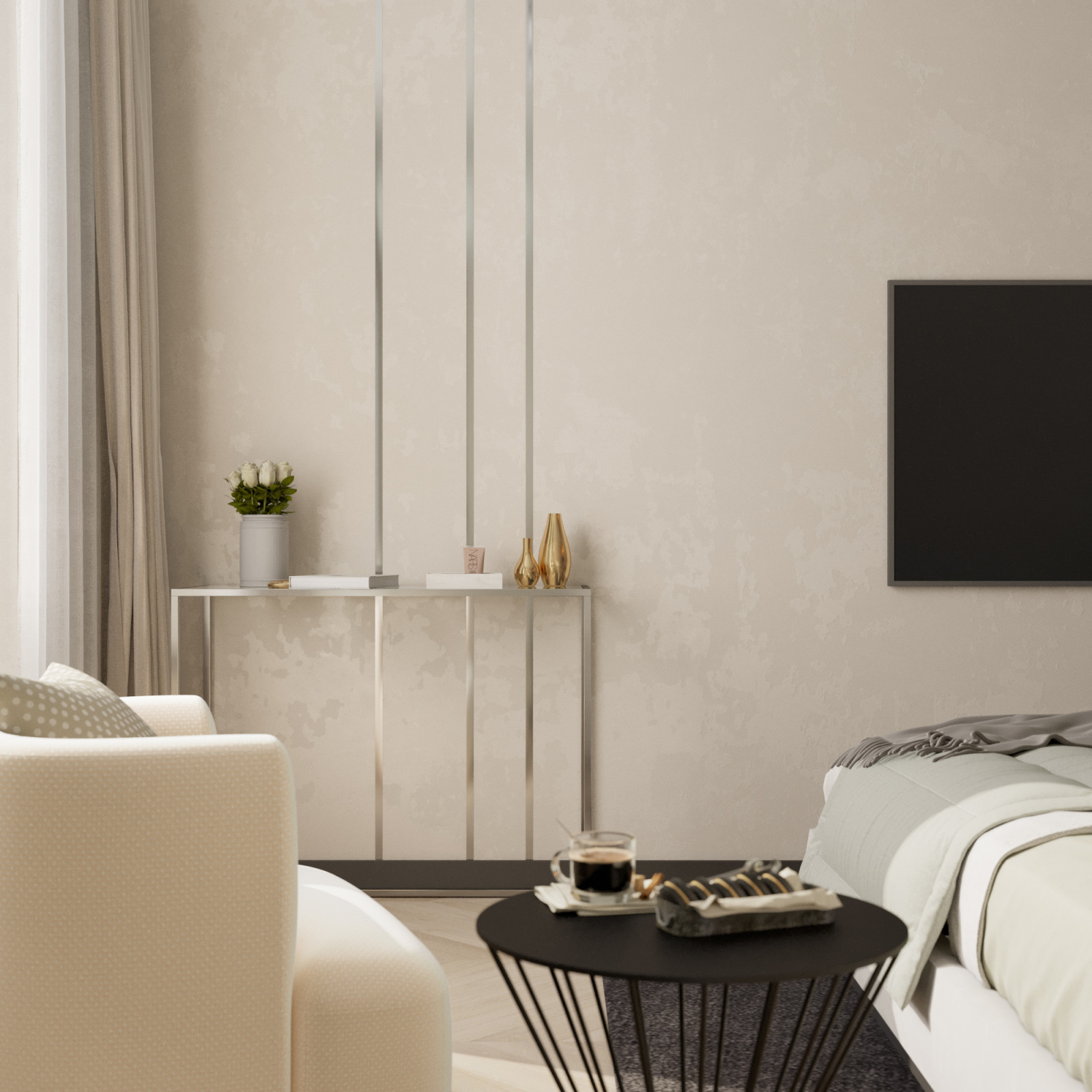 Спальня в тёплых тонах