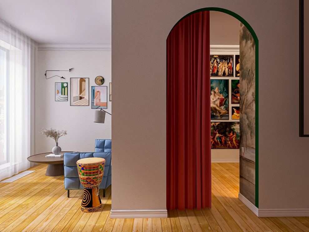 Арочный портал в гардеробную с зеленым обрамлением