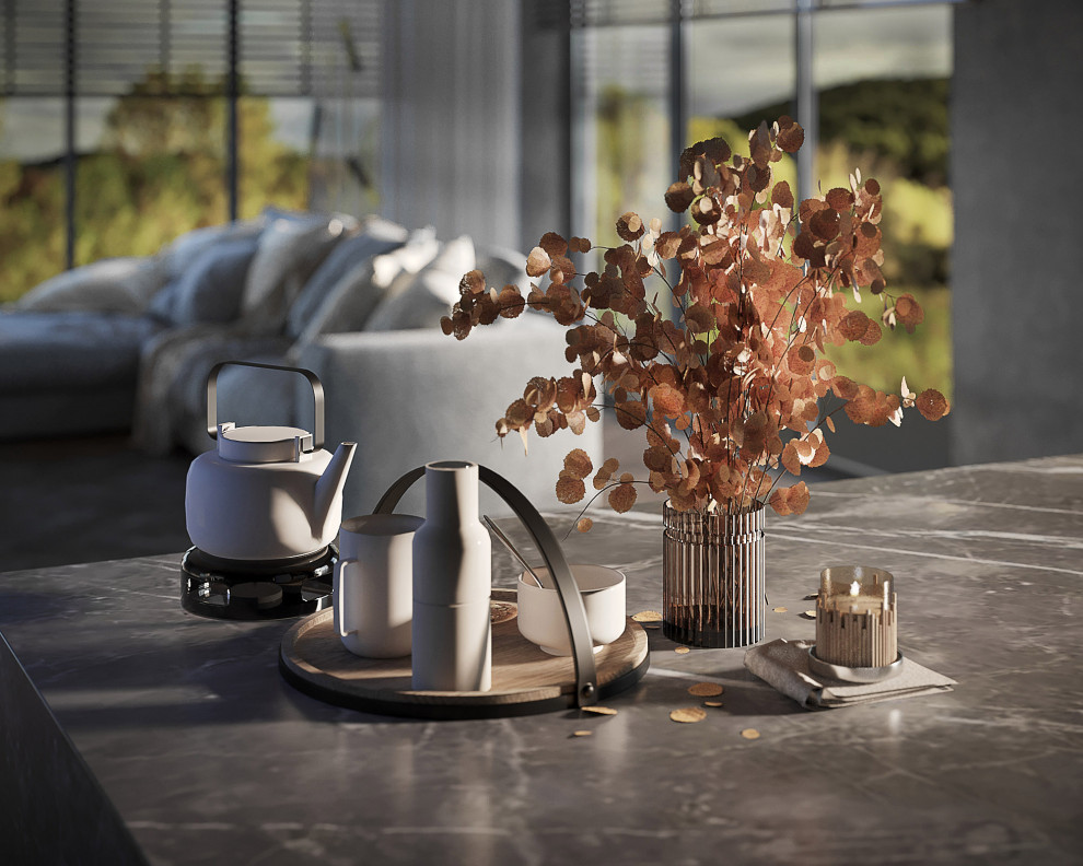 Обеденная зона с видом на диванную.