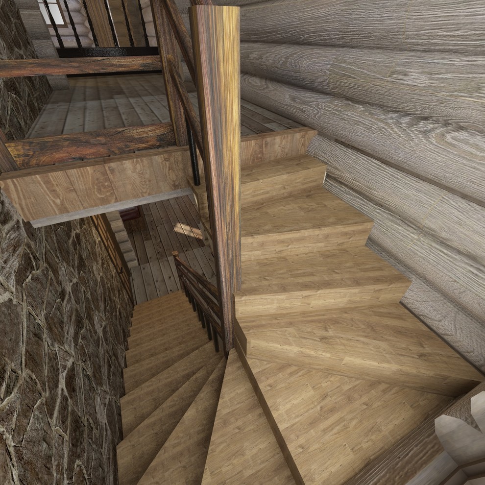 Интерьер дома из сруба в стиле шале (первый этаж)