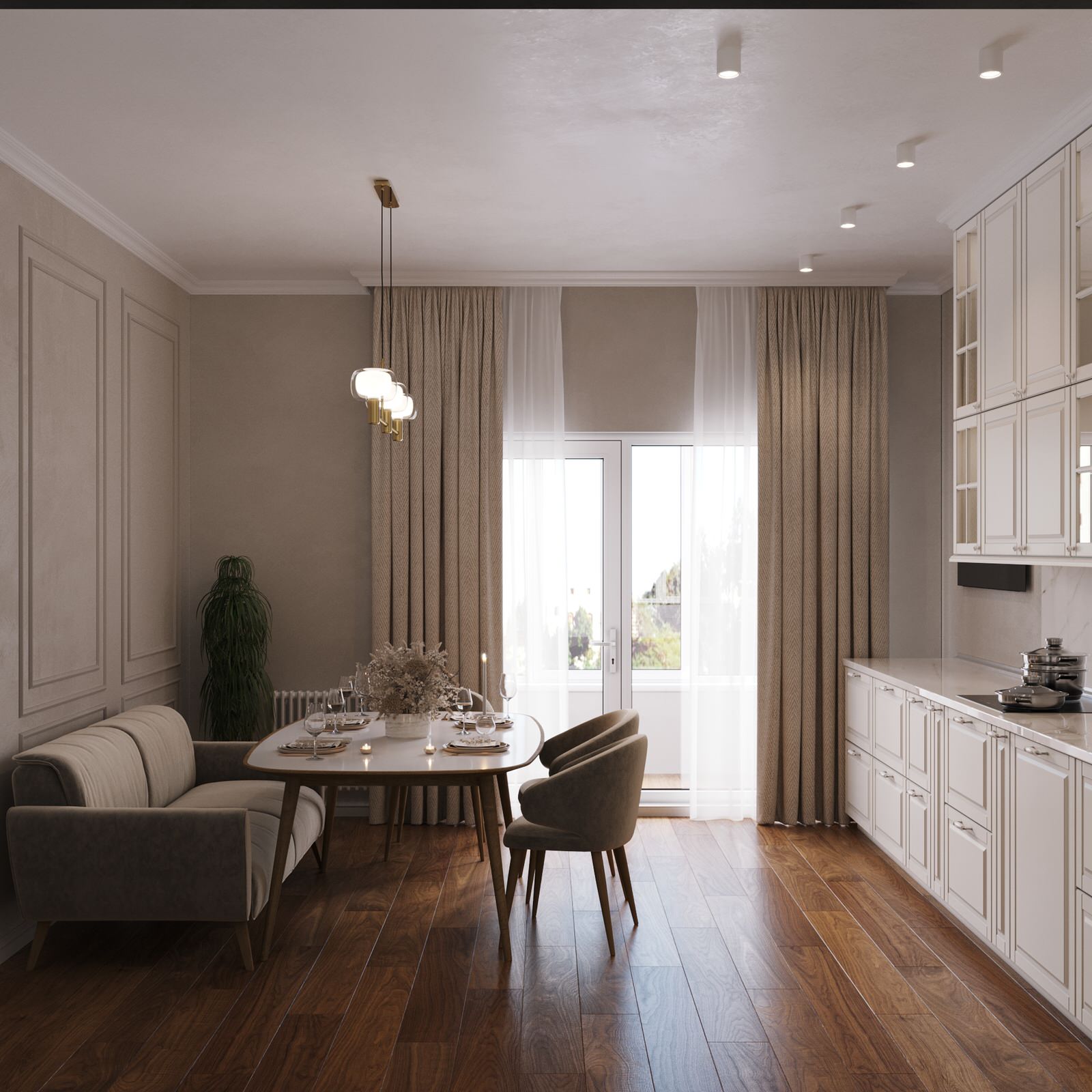 Квартира для семьи из трех человек и большой собаки.