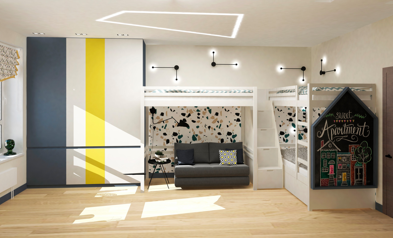 Квартира для семьи с тремя детьми "Стоун терапия"