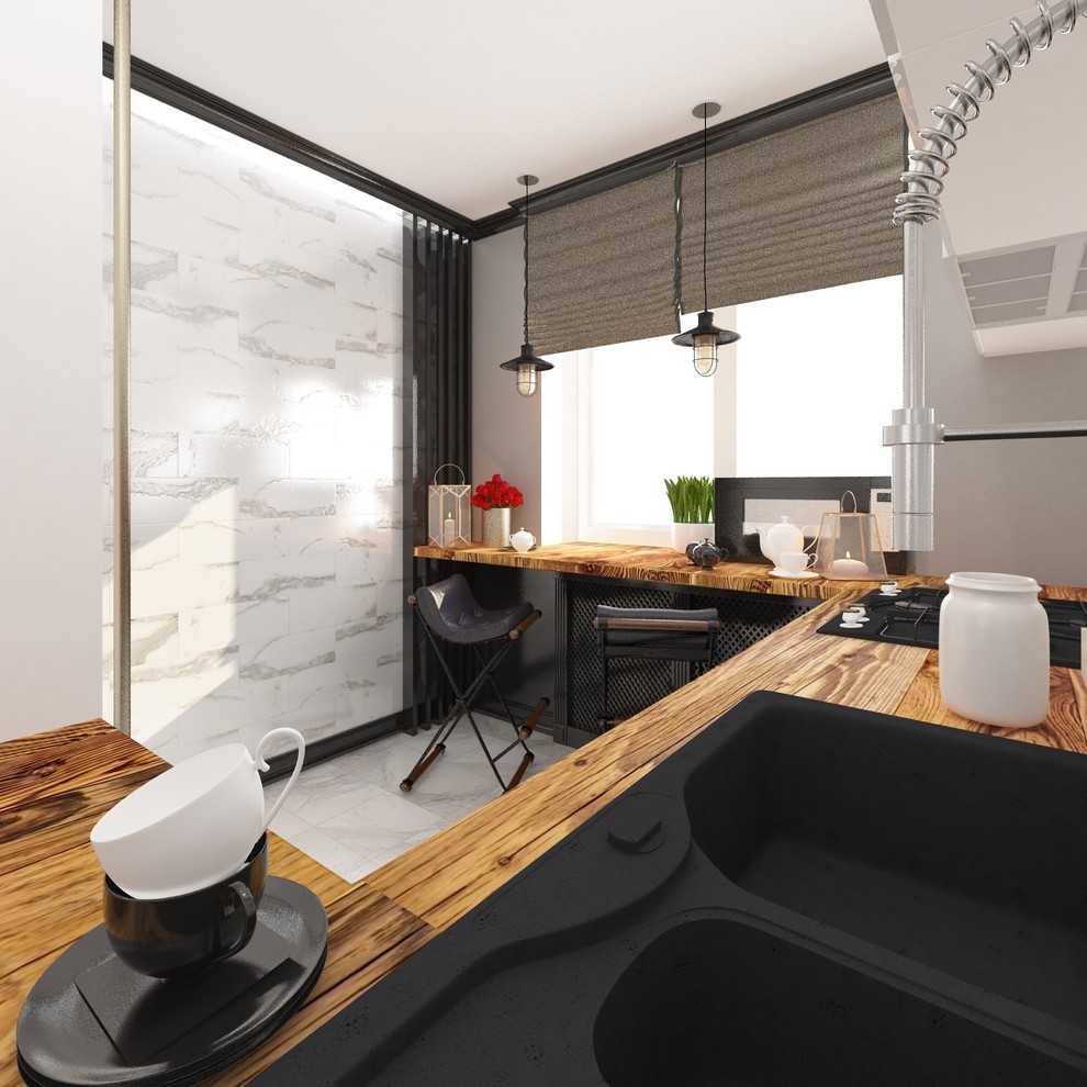 Кухня "Белый верх-черный низ" (6,2 м.кв.)