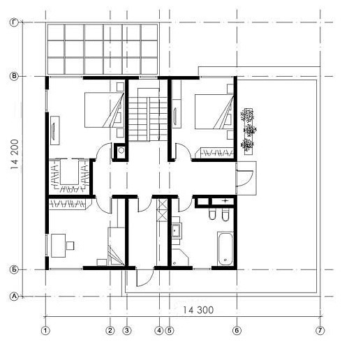 Загородный дом 220 кв.м, план 2 этажа